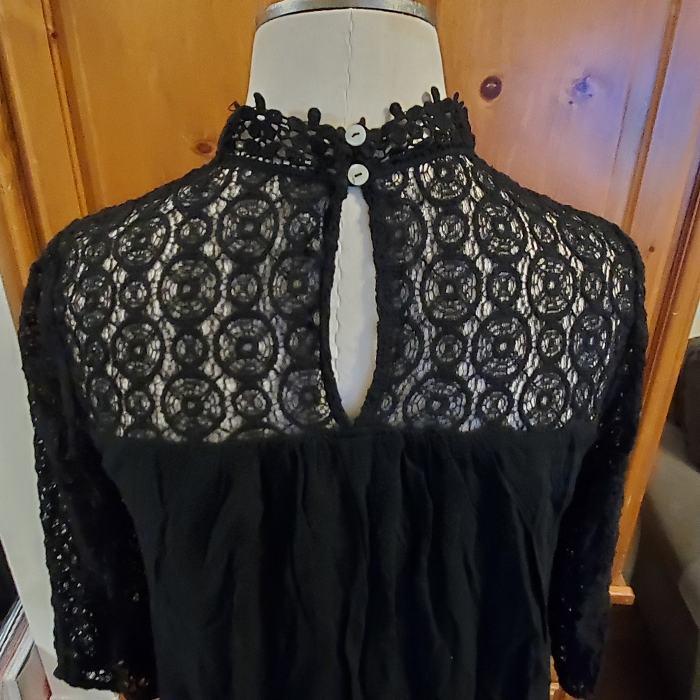 Doen Style Mini Tent Vintage Mini Swing 70s Small Black and Orange Lace Dress - Picture 7 of 14